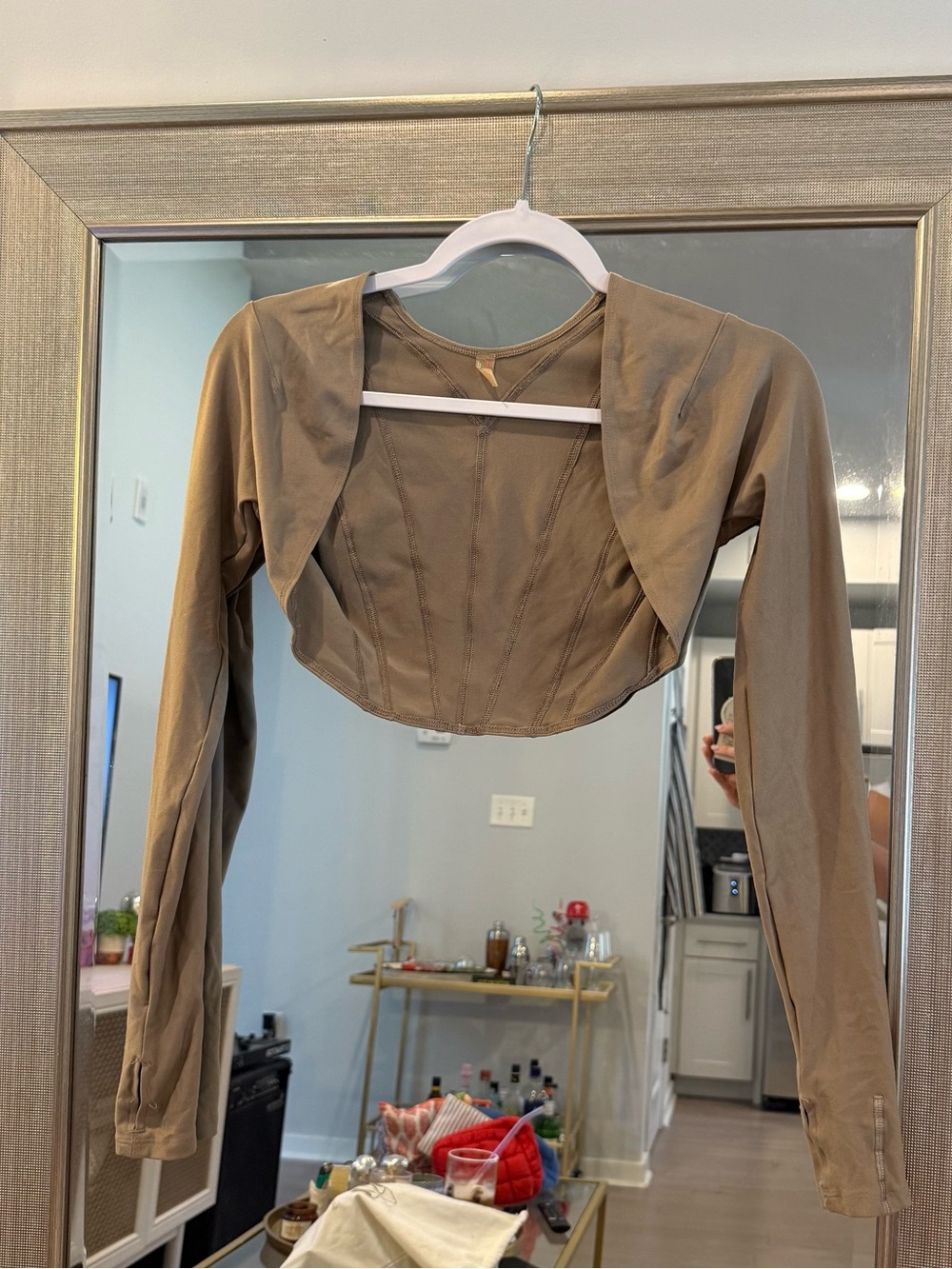 FP Movement Free People Taupe Long-Sleeve Cropped Shrug